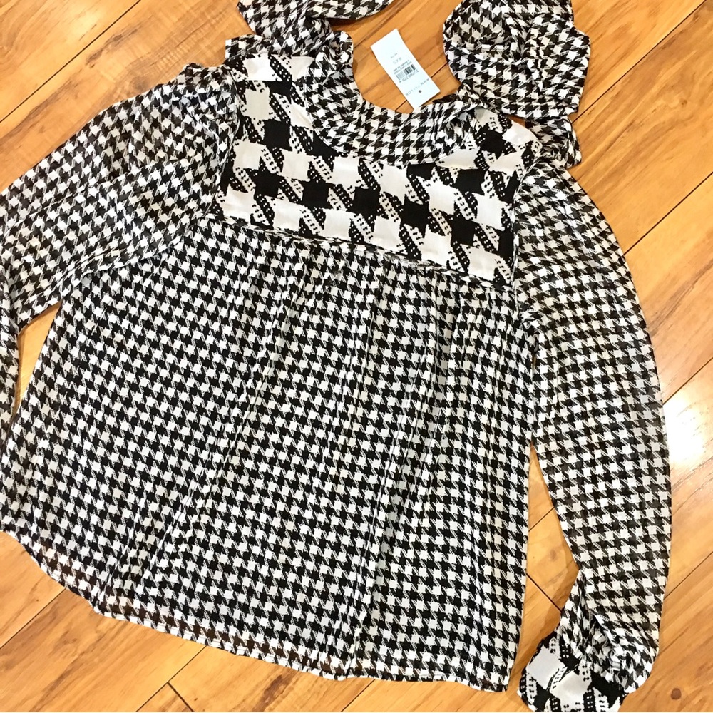 Ann Taylor petite blouse top shirt checkered black white boho new tags XS